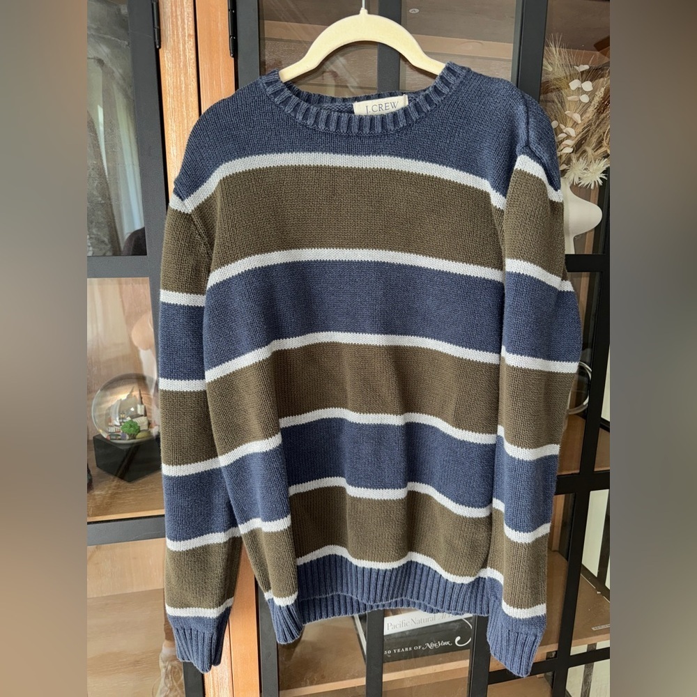 Vintage J. Crew navy striped cotton sweater knit crewneck ribbed academia - Picture 5 of 5